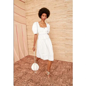 Ulla Johnson Ames Denim Dress Whitewash Corset Empire Waist Puff Sleeve Size 4